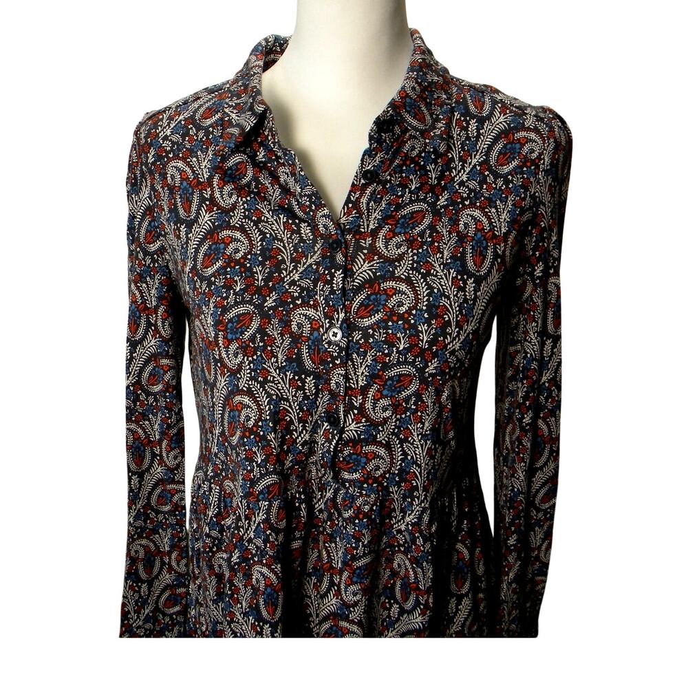 Boden Paisley Print Long Sleeve Shirt Dress Size 6L Collar Soft‎ Cotton Blend